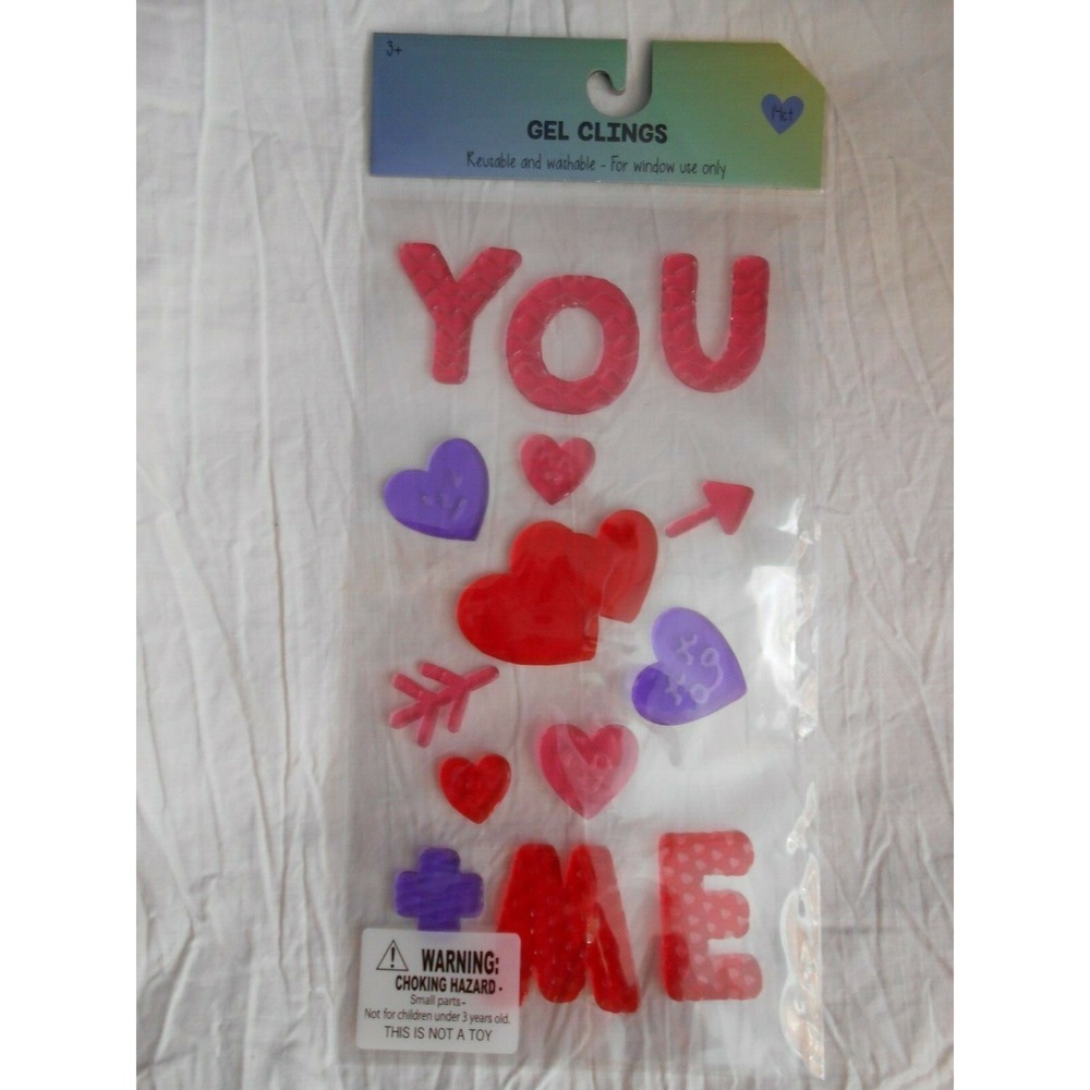 NEW Valentine's Day YOU + ME Hearts Window Gel Clings Decorations 14 pc LOVE!